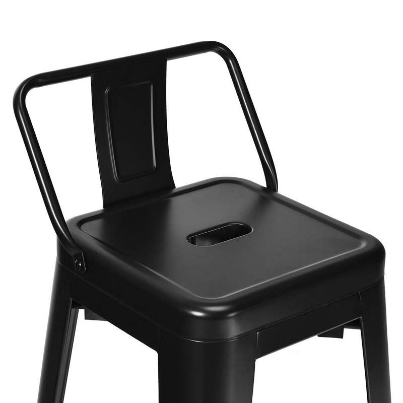 Industrial Stackable Metal Bar Stools Set of 4, 30" Low Back Bar Height Chairs with Removable Back & Footrest for Kitchen Island Indoor Outdoor