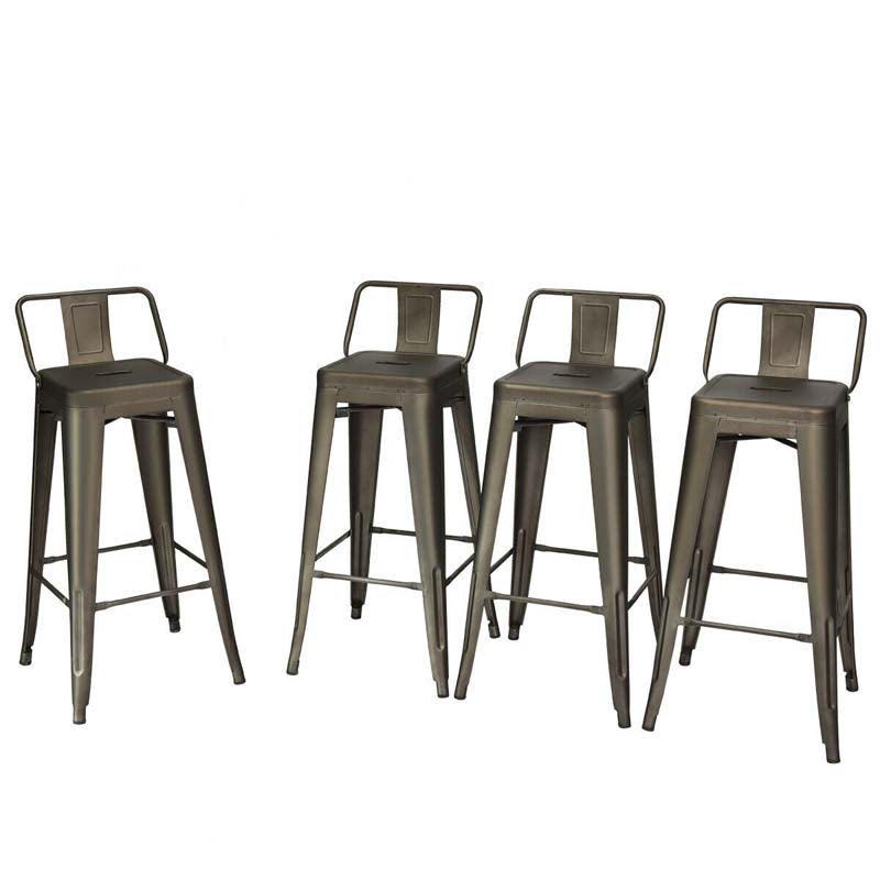 Industrial Stackable Metal Bar Stools Set of 4, 30" Low Back Bar Height Chairs with Removable Back & Footrest for Kitchen Island Indoor Outdoor