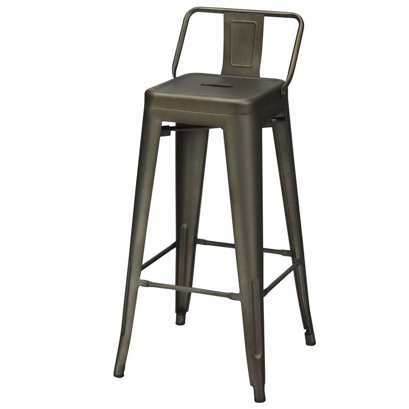 Industrial Stackable Metal Bar Stools Set of 4, 30" Low Back Bar Height Chairs with Removable Back & Footrest for Kitchen Island Indoor Outdoor