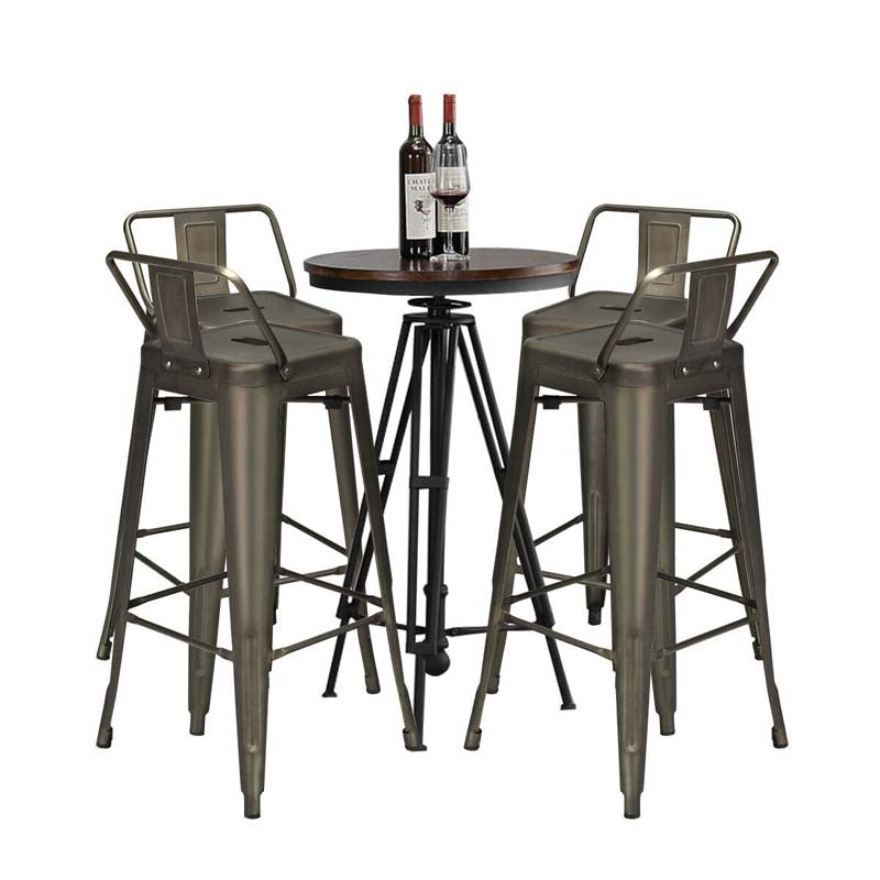 Industrial Stackable Metal Bar Stools Set of 4, 30" Low Back Bar Height Chairs with Removable Back & Footrest for Kitchen Island Indoor Outdoor