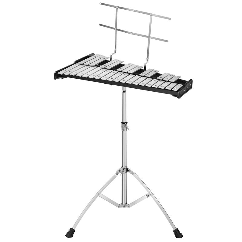 32 Notes Professional Glockenspiel Bell Kit, Percussion Xylophone with Adjustable Stand, Music Stand, 8'' Practice Pad, Carrying Bag