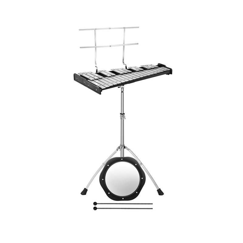 32 Notes Professional Glockenspiel Bell Kit, Percussion Xylophone with Adjustable Stand, Music Stand, 8'' Practice Pad, Carrying Bag