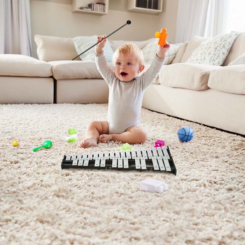 32 Notes Professional Glockenspiel Bell Kit, Percussion Xylophone with Adjustable Stand, Music Stand, 8'' Practice Pad, Carrying Bag