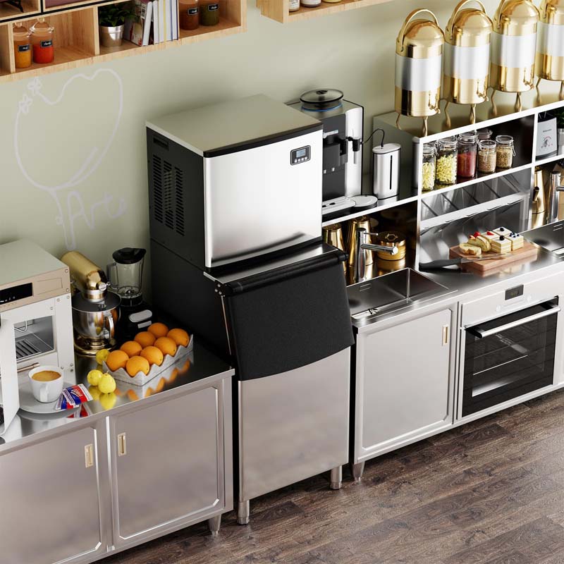353LBS/24H Split Commercial Ice Maker Machine with 198LBS Storage Bin & Auto Self-Cleaning, Industrial Ice Maker w/SECOP Compressor