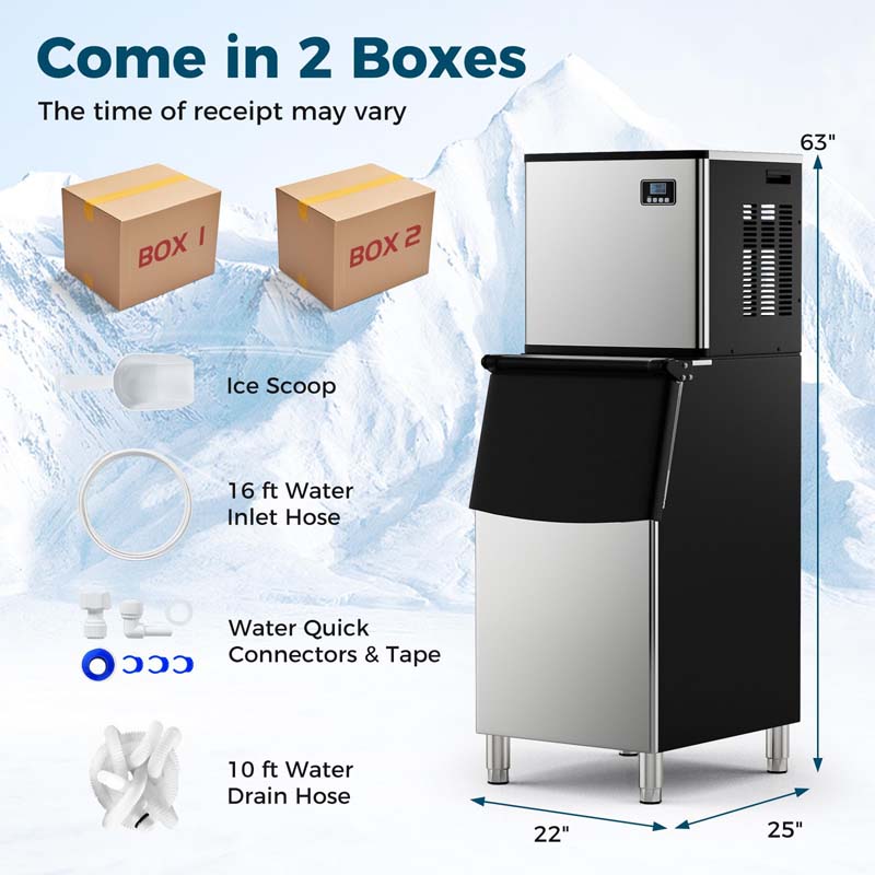 353LBS/24H Split Commercial Ice Maker Machine with 198LBS Storage Bin & Auto Self-Cleaning, Industrial Ice Maker w/SECOP Compressor