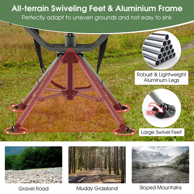 360° Silent Swivel Blind Chair, Portable Folding Hunting Chair with Adjustable Legs, Padded Armrests & 400LBS Capacity for Outdoor Fishing Camping