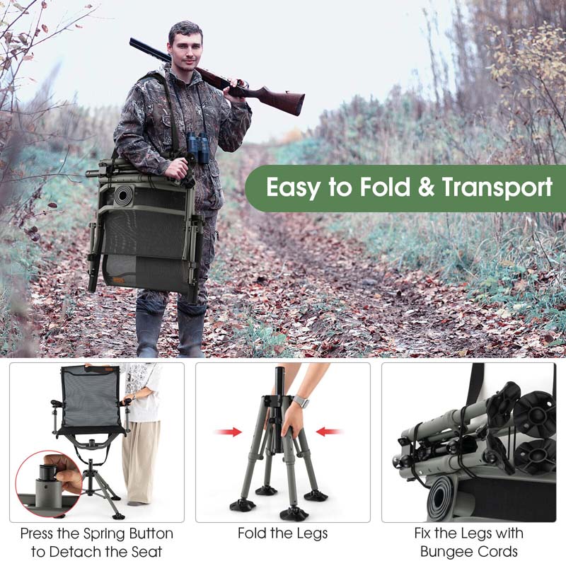360° Silent Swivel Blind Chair, Portable Folding Hunting Chair with Adjustable Legs, Padded Armrests & 400LBS Capacity for Outdoor Fishing Camping