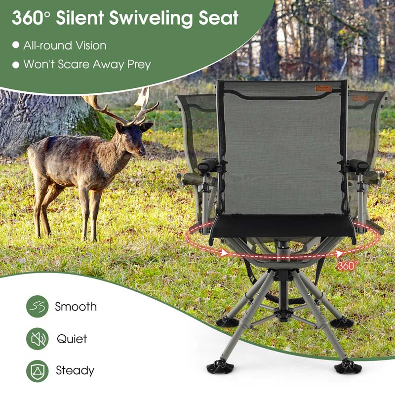 360° Silent Swivel Blind Chair, Portable Folding Hunting Chair with Adjustable Legs, Padded Armrests & 400LBS Capacity for Outdoor Fishing Camping