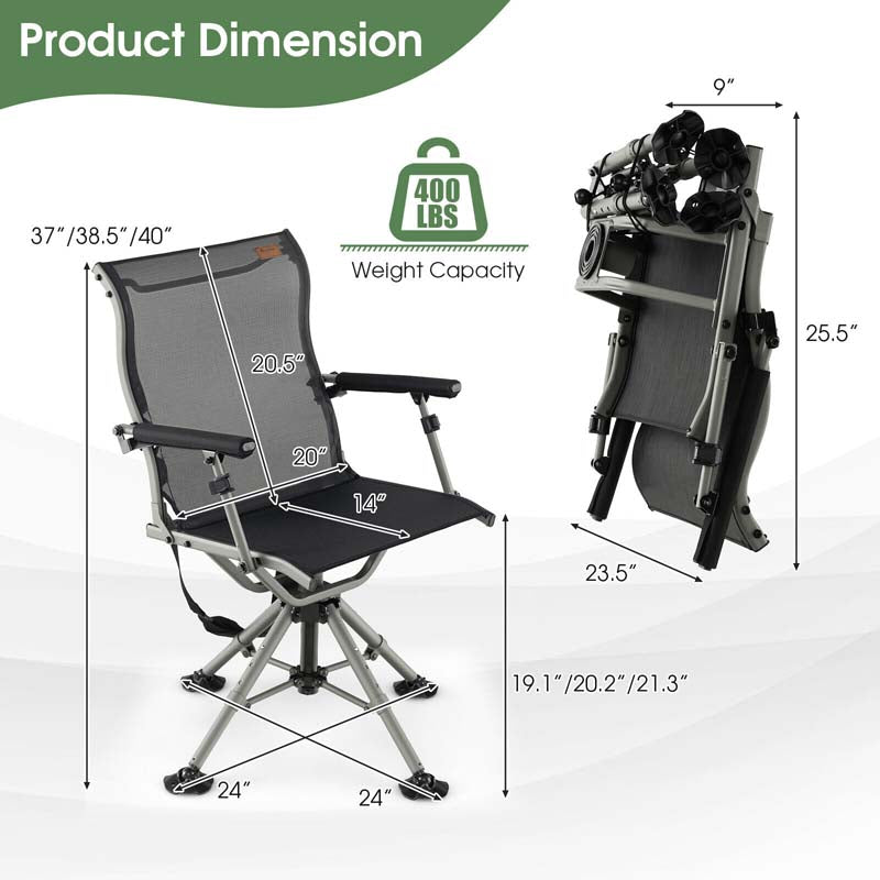 360° Silent Swivel Blind Chair, Portable Folding Hunting Chair with Adjustable Legs, Padded Armrests & 400LBS Capacity for Outdoor Fishing Camping