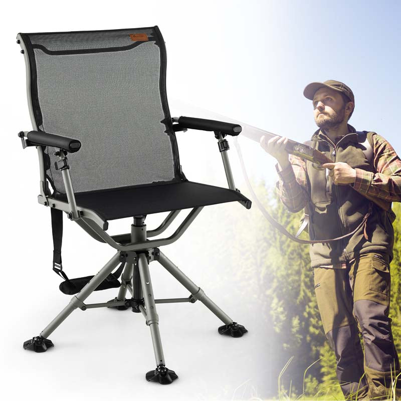 360° Silent Swivel Blind Chair, Portable Folding Hunting Chair with Adjustable Legs, Padded Armrests & 400LBS Capacity for Outdoor Fishing Camping
