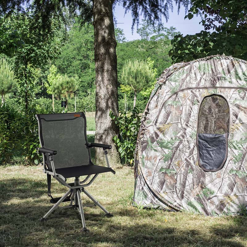 360° Silent Swivel Blind Chair, Portable Folding Hunting Chair with Adjustable Legs, Padded Armrests & 400LBS Capacity for Outdoor Fishing Camping