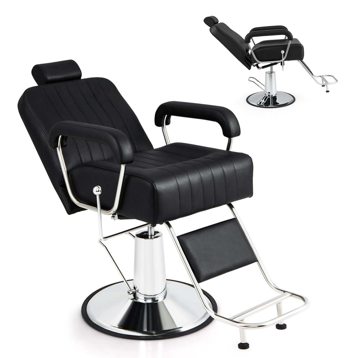 360° Swivel Hydraulic Salon Barber Chair for Hair Stylist w/Headrest & Recline Backrest, Spa Equipment Tattoo Chair Makeup Station