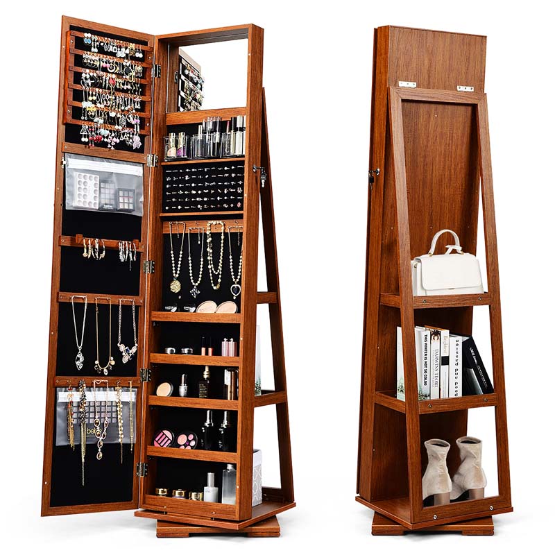 360° Rotating Jewelry Armoire with Higher Full Length Mirror, 3-in-1 Freestanding Lockable Jewelry Cabinet Organizer
