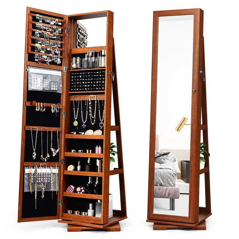 360° Rotating Jewelry Armoire with Higher Full Length Mirror, 3-in-1 Freestanding Lockable Jewelry Cabinet Organizer
