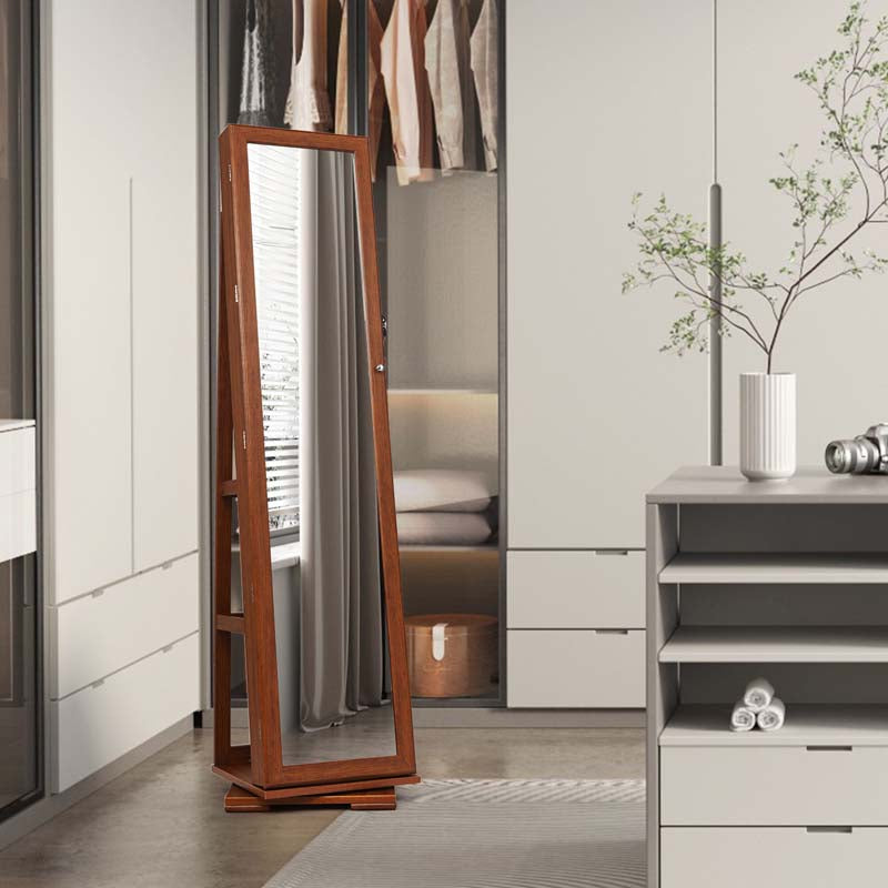 360° Rotating Jewelry Armoire with Higher Full Length Mirror, 3-in-1 Freestanding Lockable Jewelry Cabinet Organizer