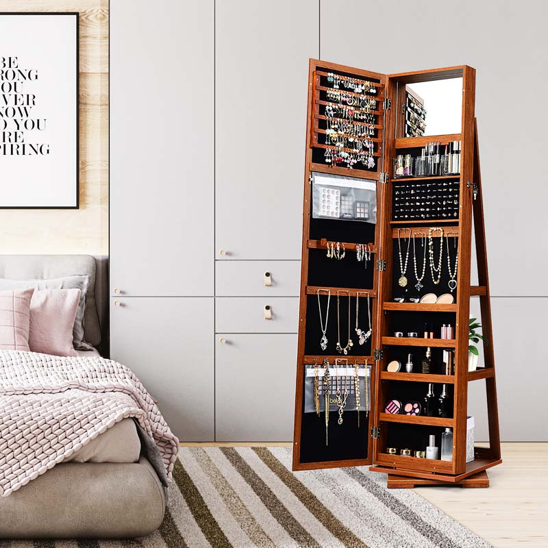 360° Rotating Jewelry Armoire with Higher Full Length Mirror, 3-in-1 Freestanding Lockable Jewelry Cabinet Organizer