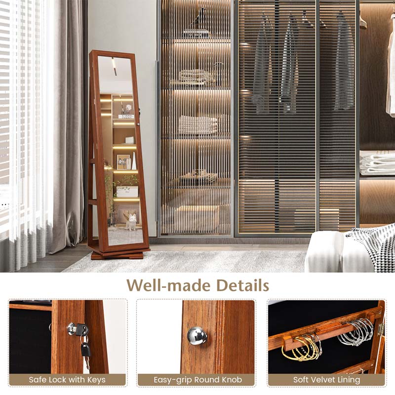 360° Rotating Jewelry Armoire with Higher Full Length Mirror, 3-in-1 Freestanding Lockable Jewelry Cabinet Organizer