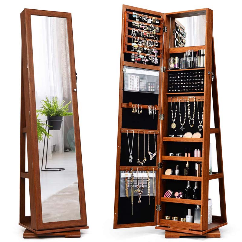360° Rotating Jewelry Armoire with Higher Full Length Mirror, 3-in-1 Freestanding Lockable Jewelry Cabinet Organizer