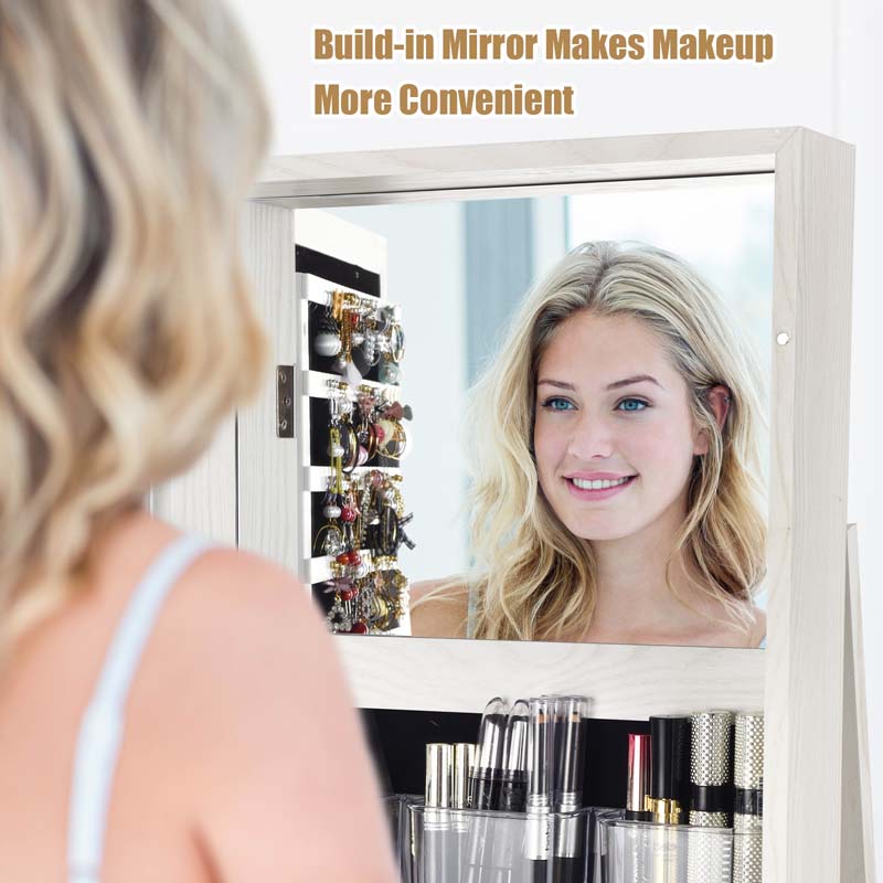 360° Rotating Jewelry Armoire with Higher Full Length Mirror, 3-in-1 Freestanding Lockable Jewelry Cabinet Organizer