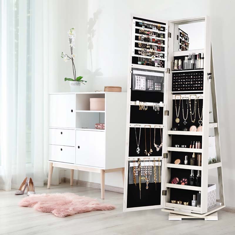 360° Rotating Jewelry Armoire with Higher Full Length Mirror, 3-in-1 Freestanding Lockable Jewelry Cabinet Organizer