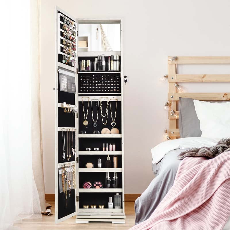 360° Rotating Jewelry Armoire with Higher Full Length Mirror, 3-in-1 Freestanding Lockable Jewelry Cabinet Organizer