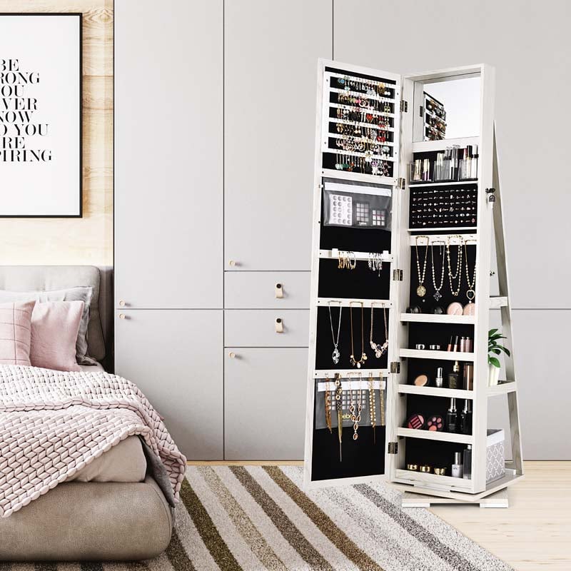 360° Rotating Jewelry Armoire with Higher Full Length Mirror, 3-in-1 Freestanding Lockable Jewelry Cabinet Organizer