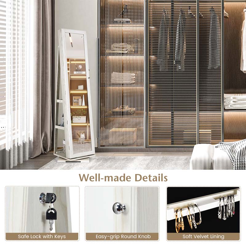 360° Rotating Jewelry Armoire with Higher Full Length Mirror, 3-in-1 Freestanding Lockable Jewelry Cabinet Organizer