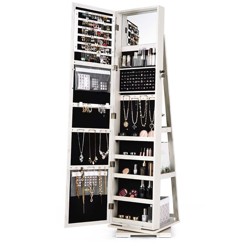 360° Rotating Jewelry Armoire with Higher Full Length Mirror, 3-in-1 Freestanding Lockable Jewelry Cabinet Organizer