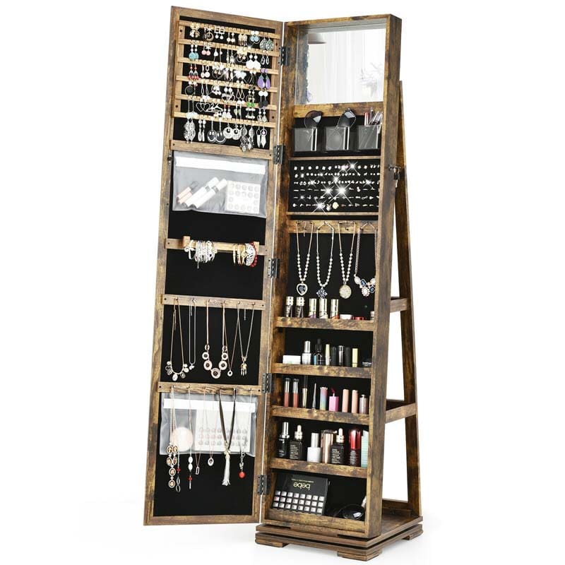 360° Rotating Jewelry Armoire with Higher Full Length Mirror, 3-in-1 Freestanding Lockable Jewelry Cabinet Organizer