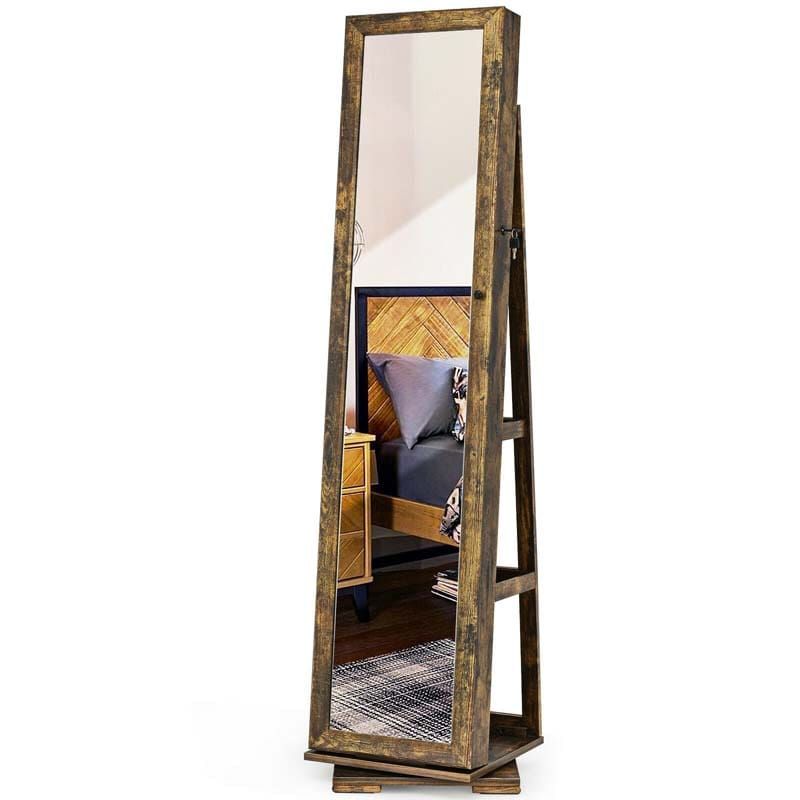 360° Rotating Jewelry Armoire with Higher Full Length Mirror, 3-in-1 Freestanding Lockable Jewelry Cabinet Organizer