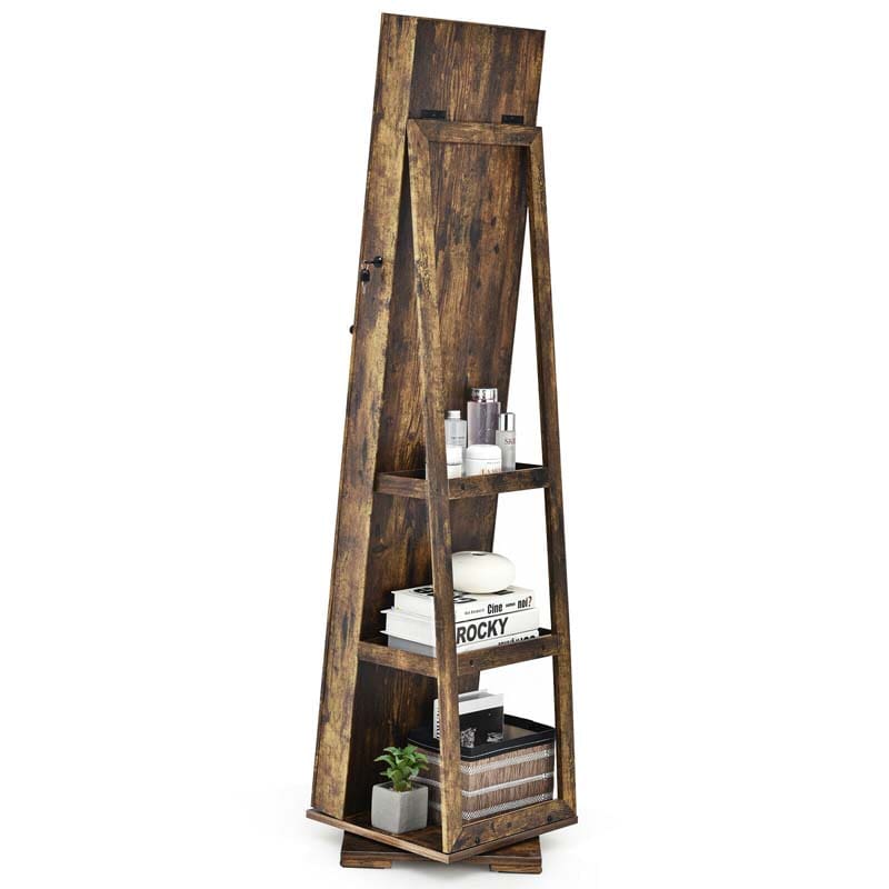 360° Rotating Jewelry Armoire with Higher Full Length Mirror, 3-in-1 Freestanding Lockable Jewelry Cabinet Organizer