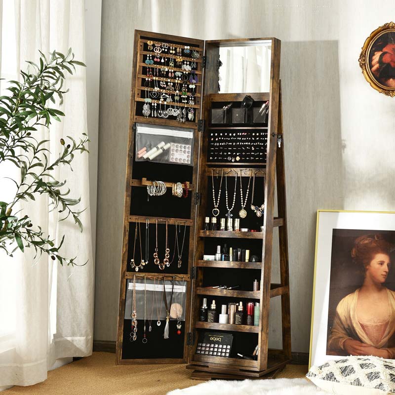 360° Rotating Jewelry Armoire with Higher Full Length Mirror, 3-in-1 Freestanding Lockable Jewelry Cabinet Organizer