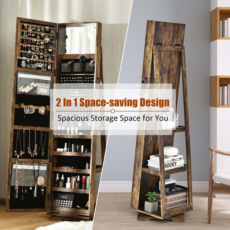 360° Rotating Jewelry Armoire with Higher Full Length Mirror, 3-in-1 Freestanding Lockable Jewelry Cabinet Organizer