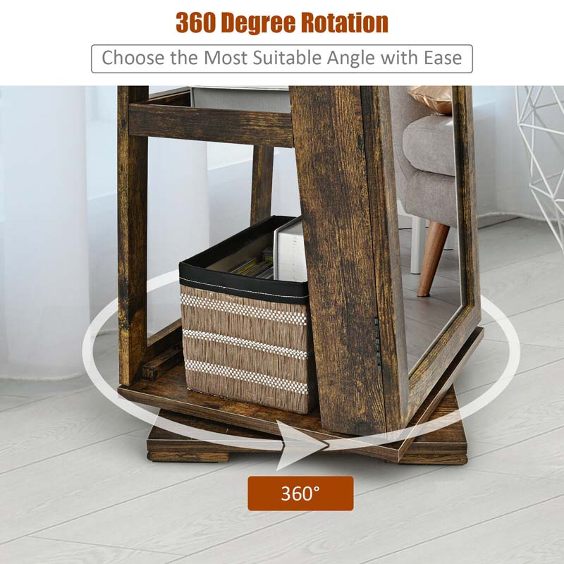 360° Rotating Jewelry Armoire with Higher Full Length Mirror, 3-in-1 Freestanding Lockable Jewelry Cabinet Organizer