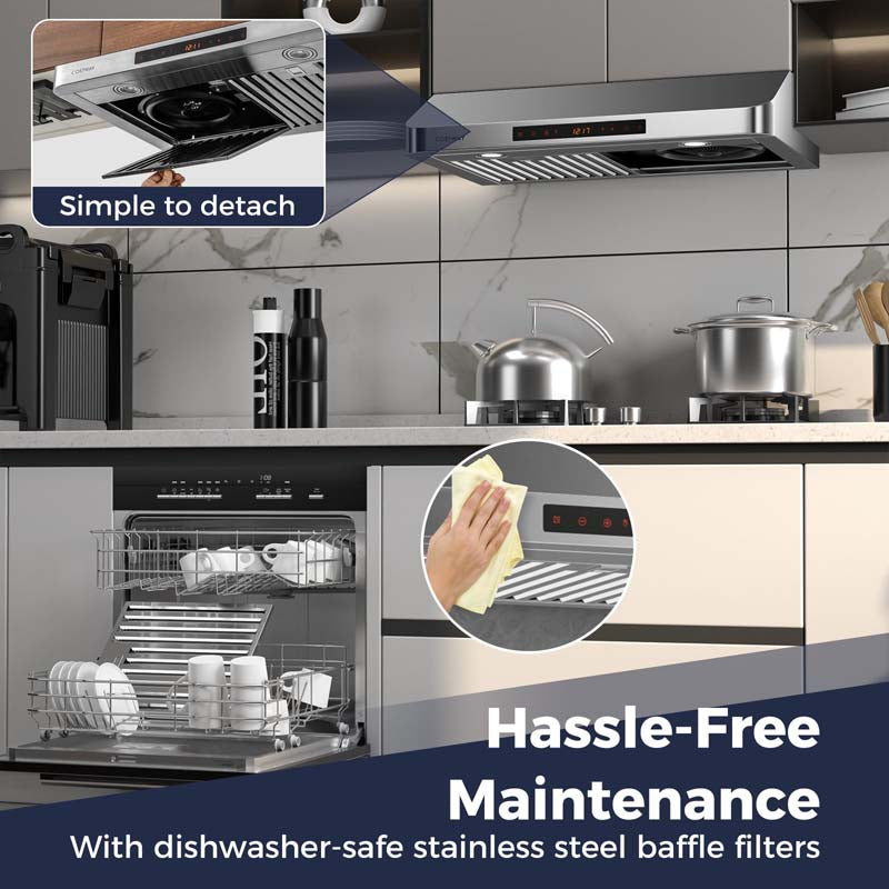 36/30 Inch Under Cabinet Range Hood with Gesture/Touch/Remote Control, 900 CFM Kitchen Vent w/ 4 Speed, Adjustable LED Lights