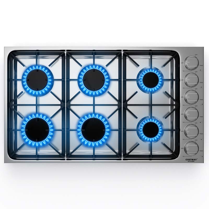 30/36" Gas Cooktop Stainless Steel Gas Stove Top with 4/6 Sealed Burners, ABS Knobs, NG/LP Convertible Gas Range Top for Kitchen