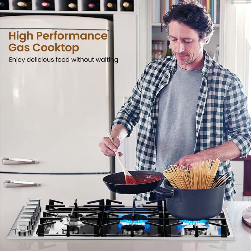 30/36" Gas Cooktop Stainless Steel Gas Stove Top with 4/6 Sealed Burners, ABS Knobs, NG/LP Convertible Gas Range Top for Kitchen