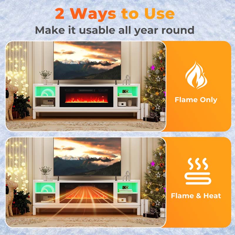 36" Electric Fireplace Inserts w/LED Strip Lights, 750W/1500W Fireplace Heater w/Remote Control, Adjustable Flame Color & Brightness