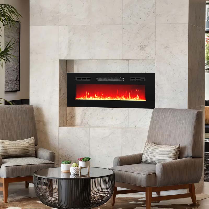 36" Electric Fireplace Inserts w/LED Strip Lights, 750W/1500W Fireplace Heater w/Remote Control, Adjustable Flame Color & Brightness