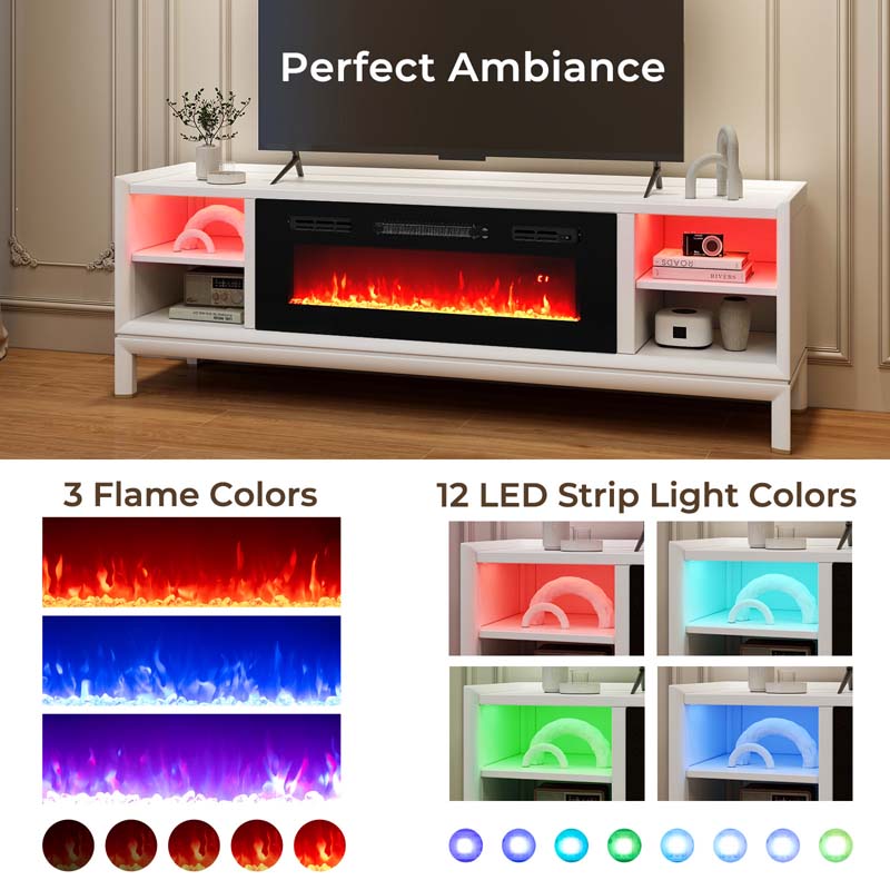 36" Electric Fireplace Inserts w/LED Strip Lights, 750W/1500W Fireplace Heater w/Remote Control, Adjustable Flame Color & Brightness
