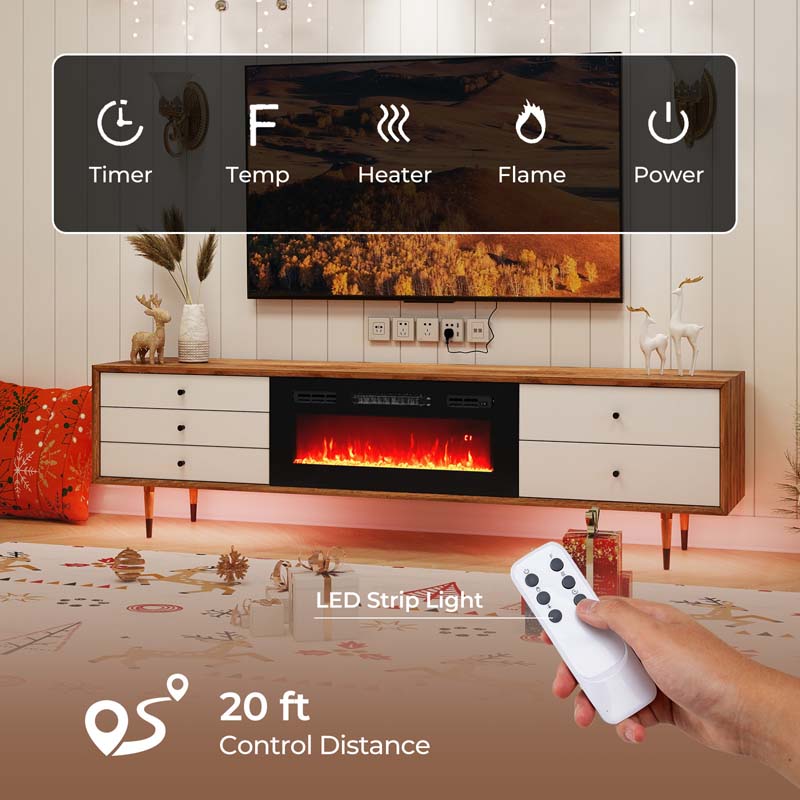 36" Electric Fireplace Inserts w/LED Strip Lights, 750W/1500W Fireplace Heater w/Remote Control, Adjustable Flame Color & Brightness