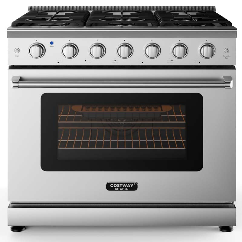 36" Freestanding Dual Fuels Natural Gas Range with 6 Burners Cooktop & 6 Cu.Ft. Convection Oven, Storage Drawer