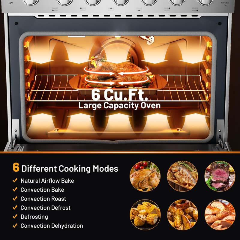 36" Freestanding Dual Fuels Natural Gas Range with 6 Burners Cooktop & 6 Cu.Ft. Convection Oven, Storage Drawer