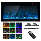 36"/42"/50" Wide Electric Fireplace Recessed/Wall Mounted/Freestanding, 750W/1500W Linear Fireplace Heater Insert with 9 Flame Color