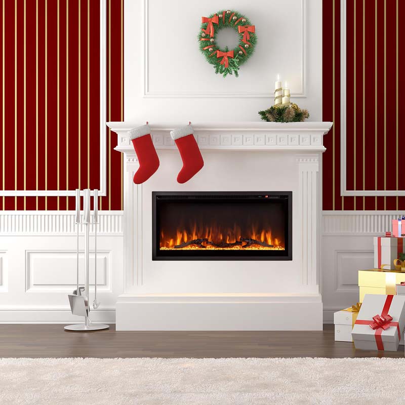 36''/42''/50" Wide Electric Fireplace Recessed/Wall Mounted/Freestanding, 750W/1500W Linear Fireplace Heater Insert with 9 Flame Color