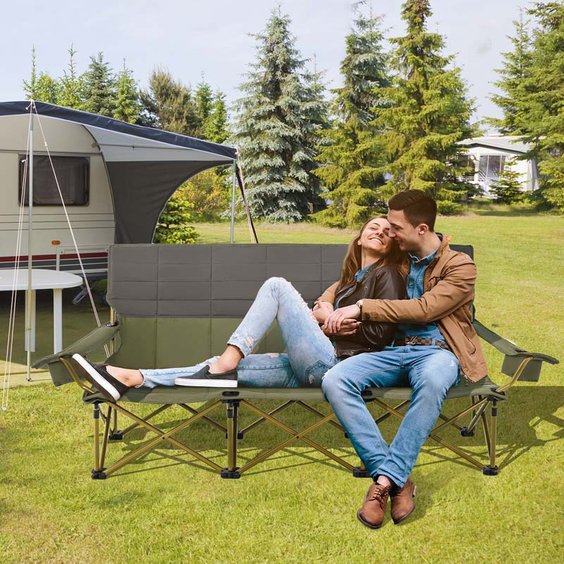 3-Person Folding Oversized Camping Couch Chair w/Cup Holders & Thick Padding, Outdoor Lawn Chair for Beach Picnic Travel