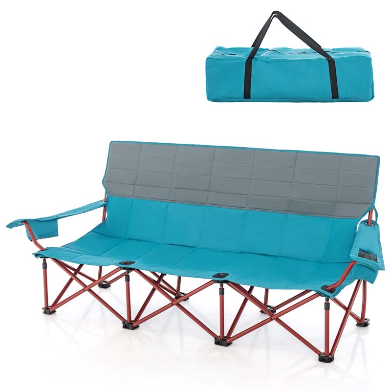 3-Person Folding Oversized Camping Couch Chair w/Cup Holders & Thick Padding, Outdoor Lawn Chair for Beach Picnic Travel