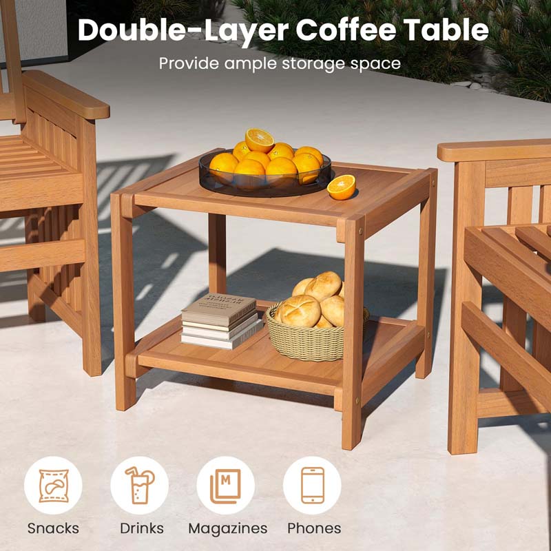 3Pcs Patio Conversation Furniture Set with 1.5" Umbrella Hole, Hardwood Table and Chairs Set for Porch Backyard Poolside