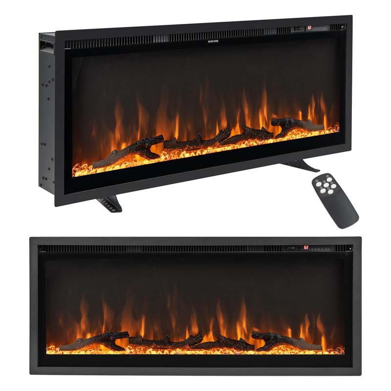 36"/42"/50" Wide Electric Fireplace Recessed/Wall Mounted/Freestanding, 750W/1500W Linear Fireplace Heater Insert with 9 Flame Color