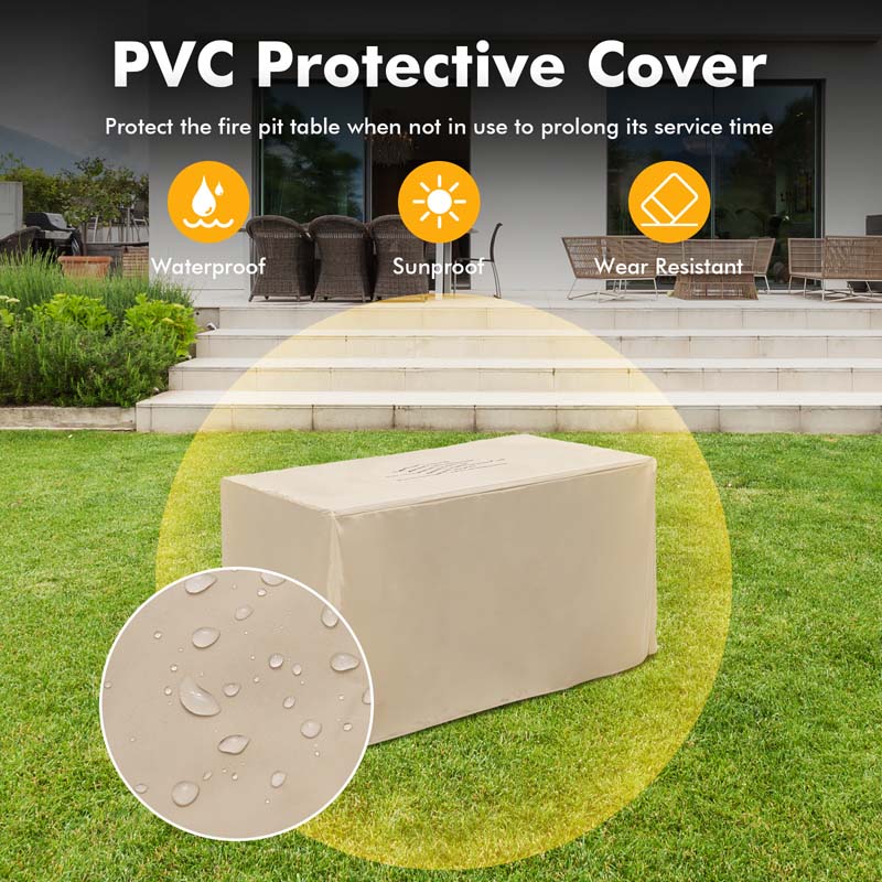 43" 50,000 BTU Outdoor Propane Gas Fire Pit Table with Wood Grain Tabletop, Hideaway Tank Storage, Lava Rocks, Waterproof Cover